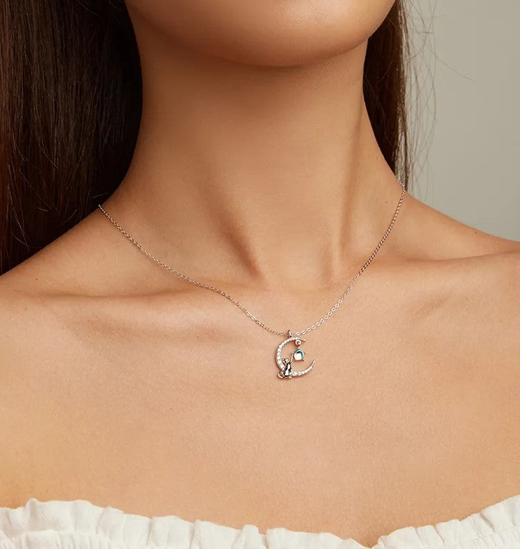 Cat Moon Silver Necklace