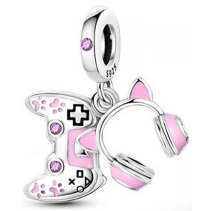 Cat Gamer Silver Charm