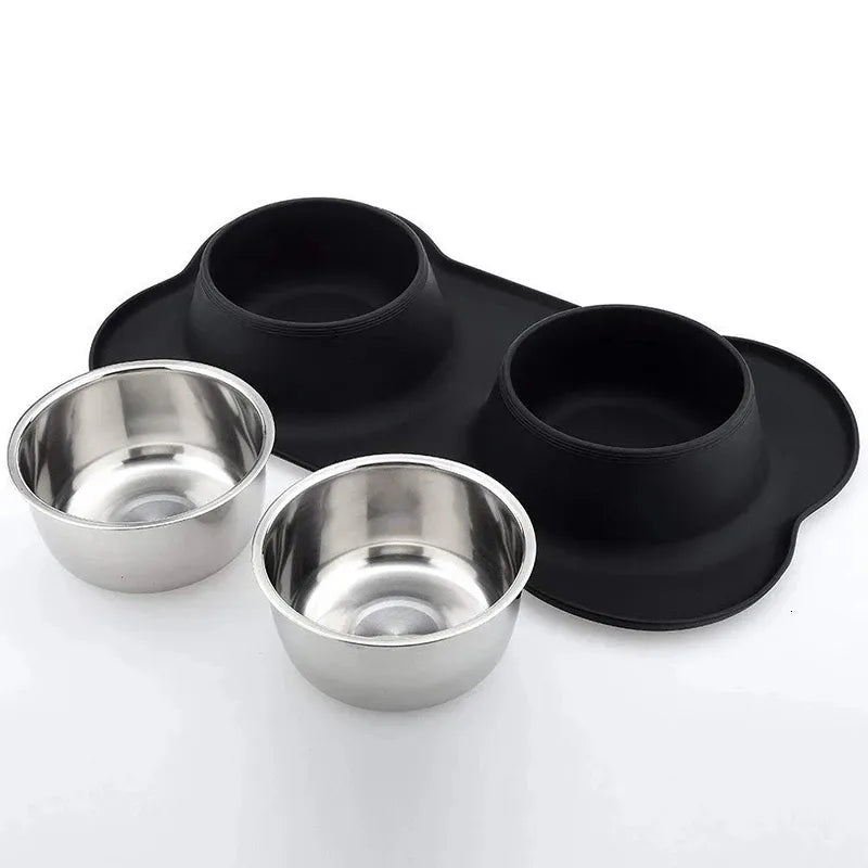 Bandeja de silicone com tigela dupla para cachorro