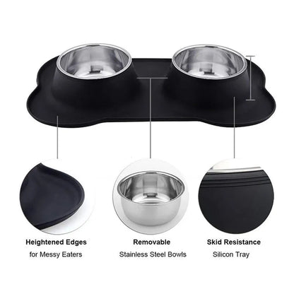 Bandeja de silicone com tigela dupla para cachorro